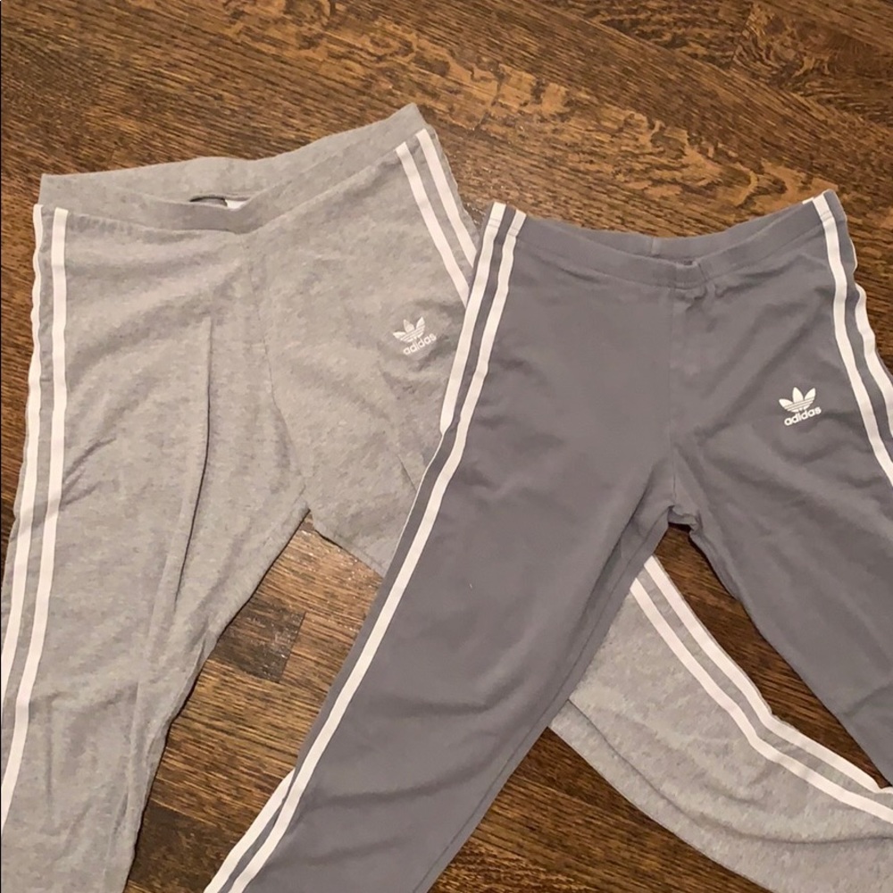 Two pairs of grey adidas leggings kids small